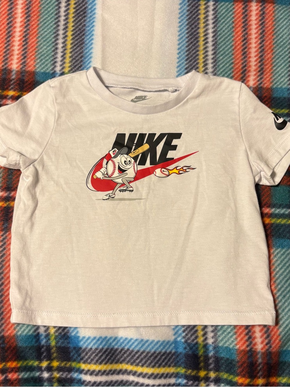 Nike White Kids Short Sleeve Tee with Baseball Graphic